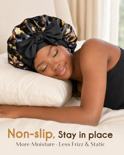 YANIBEST Adjustable Satin Bonnet for Sleeping Women Double Layer Hair Wrap Reduce Friction Prevent Frizz Natural Curly Hair - color: Toucan