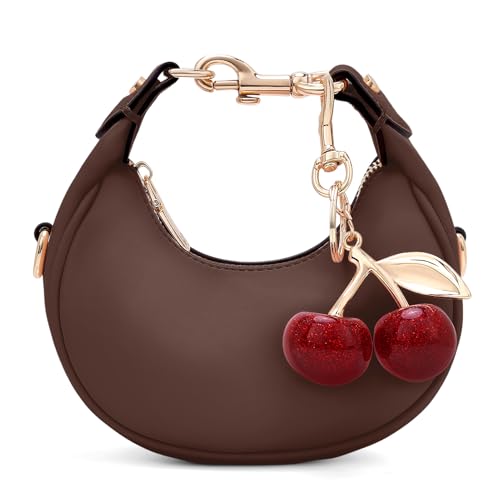 JQWSVE Small Top Handle Bags for Women Mini Purses Cute Ladies Handbags Crescent Mini Crossbody Bags with Cherry - color: A04-small-brown