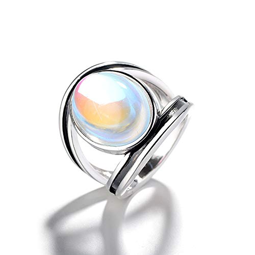 Kuyiuif Vintage Silver Ring Sterling Silver Moon Moonstone Ring for Women Gemstone Boho Jewelry Wedding Bridal Ring (US 9) - size: US 9