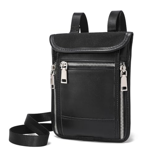 LANNSYNE Leather Travel Wallet, Neck Wallet Travel Pouch and Passport Holder for Men and Women Keep Valuables Safe - color: Black