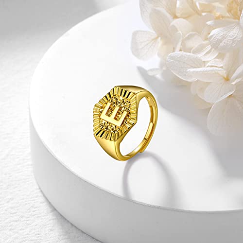 U7 Initial Ring Wedding Band for Men Women 18K Gold Plated Statement Hexagon A-Z Letter Jewelry Personalized Stackable Signet Rings - color: W