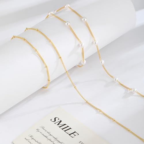 MFRYK 2PCS 14K Gold Plated Waist Chain Layered Pearl Cuban Beaded Satellite Figaro Belly Body Chain Boho Beach Waist Chains For Women Adjustable Waterproof Sexy Bikini Body Chain Jewelry For Women - style: Pearl Satellite Layered-Gold