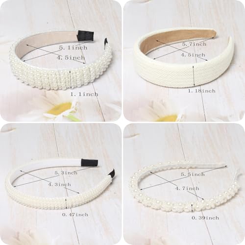 Cuizhiyu Pearl Headbands for Women Girls Wide Padded Straw Headband Cute White Pearl Dainty Headbands Bling Wedding Hairbands Hair Accessories Pack of 5 (Color B) - color: Color B