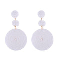 Boho Raffia Ball Earrings for Women, Handmade Statement Drop Earrings Straw Dangle Earrings Beach Vacation Jewelry - color: White