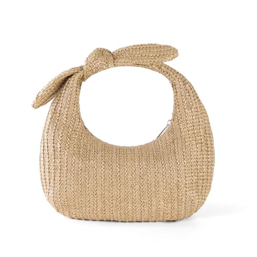 Huralona Women Straw Woven Clutch Purse Pleated Handbag for Summer Beach Vacation Straw Shoulder Crossbody Bag - color: Khaki4
