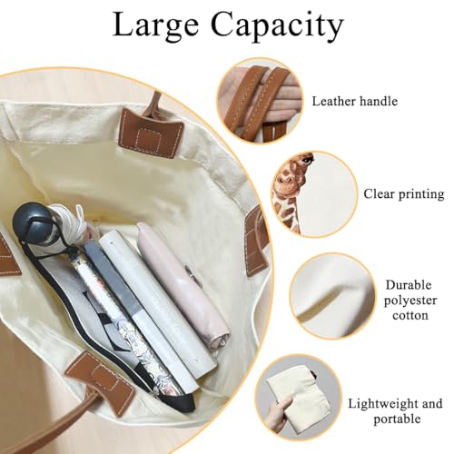 Canvas Tote Bag Aesthetic Tote Bag for Women Teens Reusable Grocery Shopping Bag With Handles Cute Animal Tote Bag - style: Giraffe