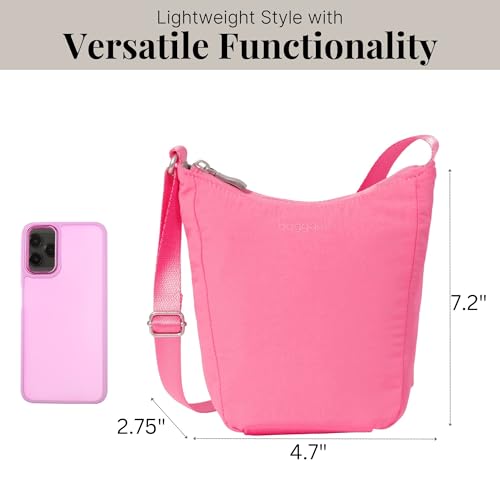 Baggallini Swift Mini Crossbody Bag for Women - 4.5x7 Small Travel Purse with Crossbody Strap and RFID - color: B-lite Bloom Pink