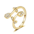 Adjustable Women's Cubic Zirconia Leaf Shaped Ring, 18K Gold-Plated Exquisite Stackable Women's Ring, A Great Gift for Her - color: J