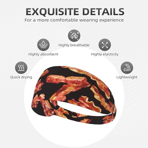 Black and Gold Swirl Liquid Ink Marble Workout Headbands Fashion Sports Sweatbands Yoga Hairbands for Fitness Athletic Non Slip Wicking Headscarf for Men Womens Girls Summer Accessories Elastic Bands - color: Bacon Printing