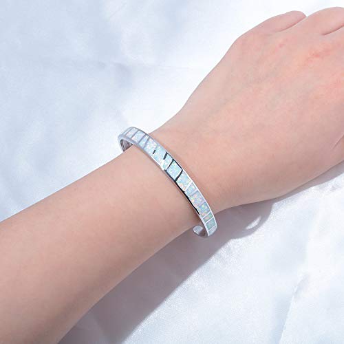 CiNily Womens Cuff Bracelet,Opal Bangle Bracelets Gold Plated Hypoallergenic Ladies Gemstone Open Cuff Bangle Bracelet - color: White
