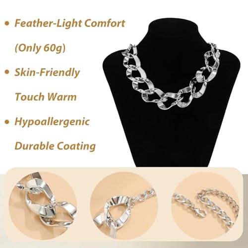 Long tiantian Chunky Gold Necklace Stack Chain Necklaces for Women Statement Layered Paperclip Choker Necklaces Statement Necklace for 80s 90s & Night Out Outfits Paperclip Style Fashion Jewelry - color: B2：Style P-Silver Chain