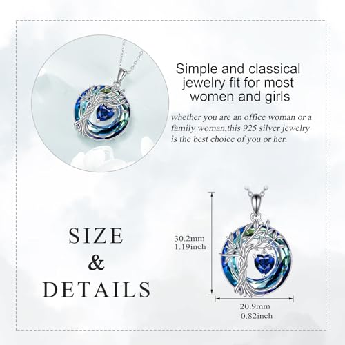 POPLYKE Mothers Day Gifts for Mom Her Wife Tree of Life Necklace 925 Sterling Silver Birthstone Pendant with Crystal Anniversary Birthday Wedding Jewelry for Women - color: 09-Sep-Sapphire, style: White Gold Plated-Blue Crystal
