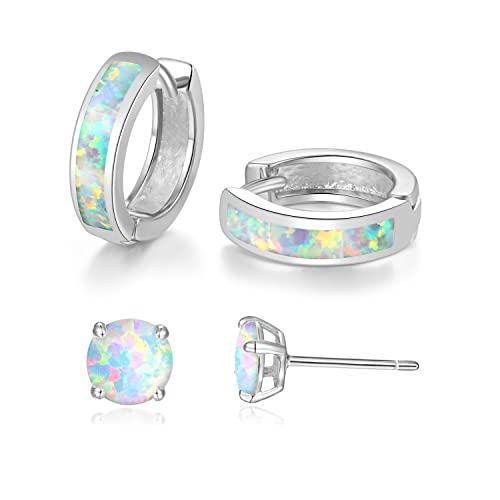 CiNily Huggie Earrings Opal Hinged Hoop Earrings Gold Plated Hypoallergenic Small Hoop Earrings for Women Teen Girls Men Sensitive Ears - color: White Gold-White