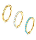 3pcs Nose Rings Hoops - 316L Surgical Steel Nose Hoops 16G/18G/20G CZ Opal Turquoise Clicker Septum Nose Ring Lip Helix Cartilage Hoop Earring Daith Rook Conch Body Piercing Jewelry for Women Men 6mm 8mm 10mm - color: Gold, size: 20 gauge(0.8mm)-10mm
