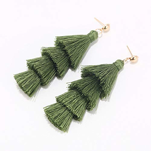 BaubleStar Tassel Earrings Handmade Tiered Thread Tassel Dangle Earrings, Multi Colors - color: Green