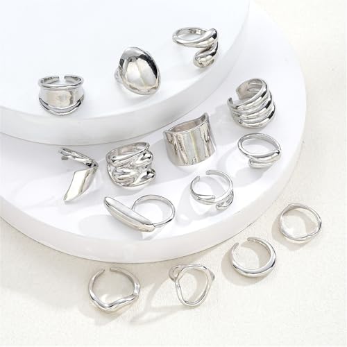 Knuckle Rings Set for Women, Chunky Stackable Joint Finger Statement Rings Vintage Adjustable Hollow Carved Midi Ring Pack Punk Aesthetic - style: C-14Pcs