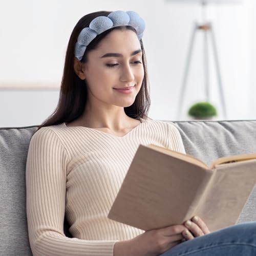 Ztomine Spa Terry Cloth Headband Combo Pack - 2 Puffy Makeup Facial Headbands for Face Washing and Masks (Beige + Blue) - color: beige + blue