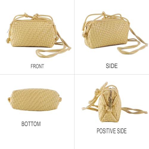Woven Crossbody Bags for Women Handwoven Purses Vegan Leather Small Handbag Handmade Shoulderbag | Lightweight - color: Yellow
