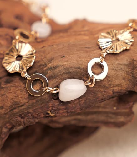 Long Gold Necklaces for Women Dainty Natural Stone Beaded Gold Necklace Mothers Day Gifts Boho Gold Costume Jewelry for Women - color: White