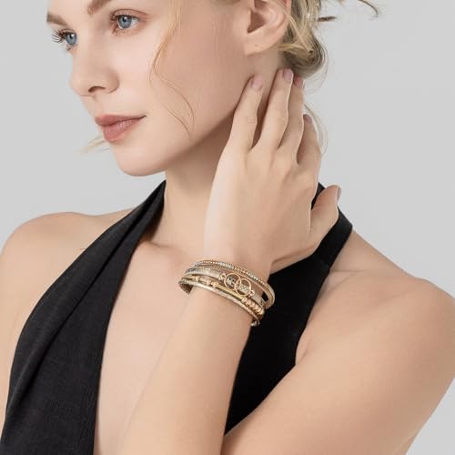 FANCY SHINY Boho Leather Wrap Bracelet Stackable Infinity Chunky Cuff Bracelets Western Hippie Outfits Jewelry Valentine Gifts for Women - color: Snakeskin Gold