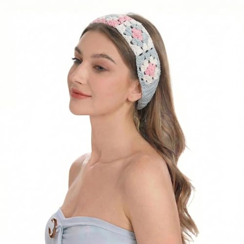 ZLYC Women Floral Headband Handmade Crochet Knit Vintage Hair Bands (Floral Pink) - color: Floral Pink