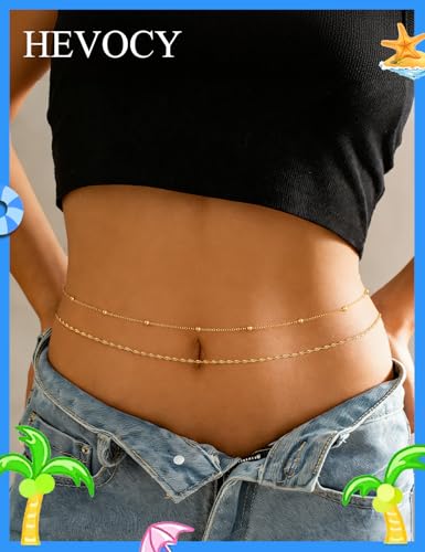 Gold Waist Chain for Women, Trendy Layered Belly Chain Jewelry, Adjustable Body Chain for Beach & Summer Outfit - style: Gold Style 4