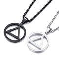 Sobriety Necklace for Men Stainless Steel AA Recovery Triangle Necklace Sobriety Gifts for Men - color: Black-Silver Couple Set