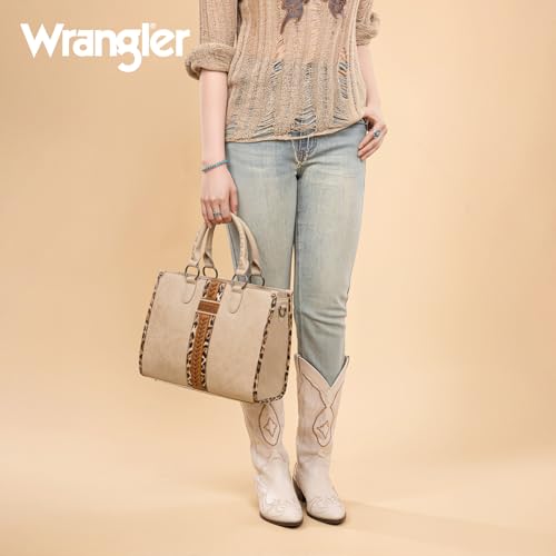 Montana West Wrangler Animal Print Tote Bag for Women Western Purse Boho Top Handle Satchel Handbag - color: Leo Khaki