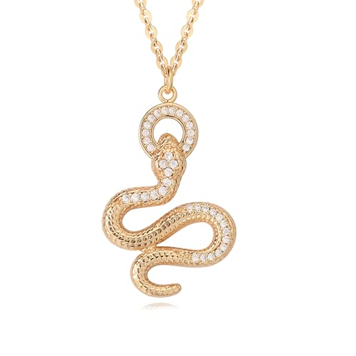 Fettero Animal Necklaces for Women 14K Gold Plated Charm Snake Necklace Elephant Bird Cat Butterfly Pendant Cute Dainty Necklace Jewelry - style: CZ Circle
