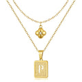 KELORIS PATH Layered Initial Necklaces for Women, 18K Gold Plated Stainless Steel Necklaces Set with Dainty Four Leaf Clover Square Cutout Letter Pendant, Fashion Jewelry for Gifts - style: P Letter