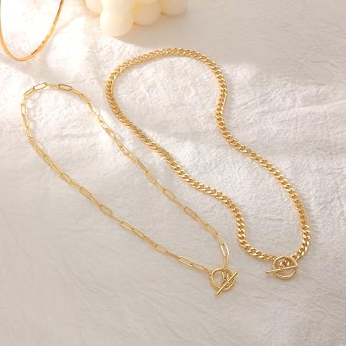 CHESKY Layered Necklaces for Women, 14K Gold Plated Chain Necklace Women Trendy Cuban Link Paperclip Chain Toggle Clasp Necklace Fashion Chunky Jewelry for Women - style: Paperclip Cubr Toggle-GD