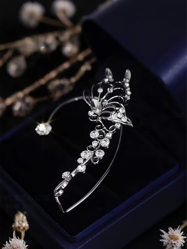 2Pcs Rhinestone Butterfly Earrings Ear Cuffs Non-Pierced Fake Earrings Butterfly Climber Wrap Around Earring Dainty Adjustable Ear Clip Jewelry for Women - color: Style3-silver