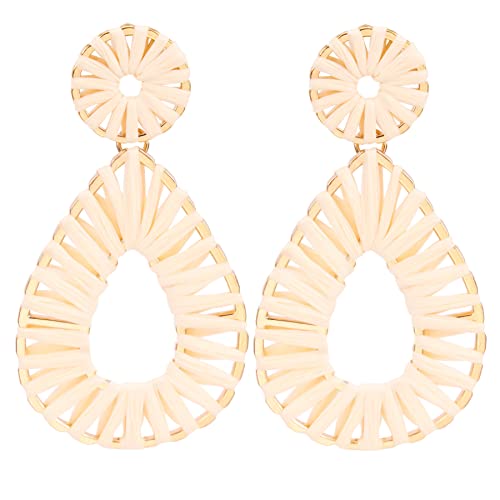 Raffia Teardrop Dangle Earrings Handmad Statement Drop Earrings - color: Natural