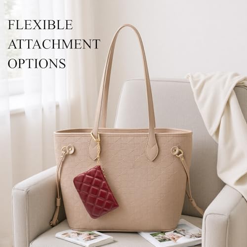 Quilted Faux Leather Coin Purse with Keychain - Small Coin Pouch Key Pouch Small Card Holder Keychain Wallet Change Purse for Women and Men (Wine Red) - color: Wine Red