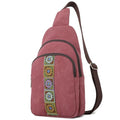 SILKAREA Canvas Sling Bag for Wome Crossbody Purse Small Sling Backpack Purse Travel Hiking Chest Bag Daypack - color: Wine Red