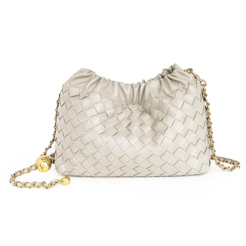 Joryin Woven Women's Crossbody Bag & Evening Purse, Trendy Dumpling Clutch & Hobo Cloud Shoulder Bag Trendy Dumpling Clutch - color: Woven Leather-sand