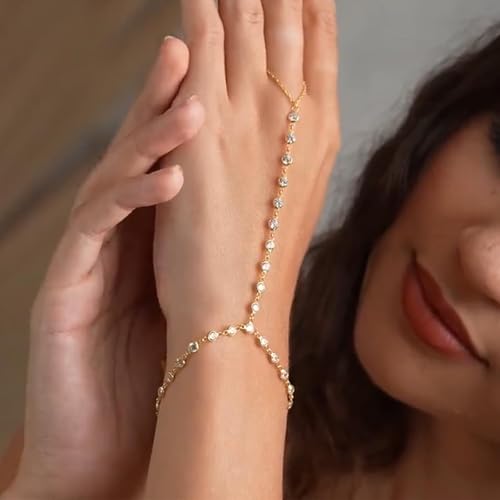 Hand Chain Gold Bracelets for Women Trendy Finger Ring Slave Bracelet Dainty Chain Hand Jewelry Trendy Gifts - color: A2:gold hand chain