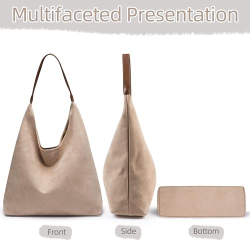 Large Work Tote Bags for Women, Boho Slouchy Suede Purses Handbags - color: Beige