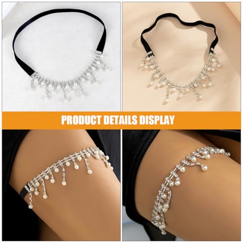 Amosfun Elastic Thigh Chain Jewelry for Women Leg Chain with Faux Pearl Tassel for Party and Casual Wear