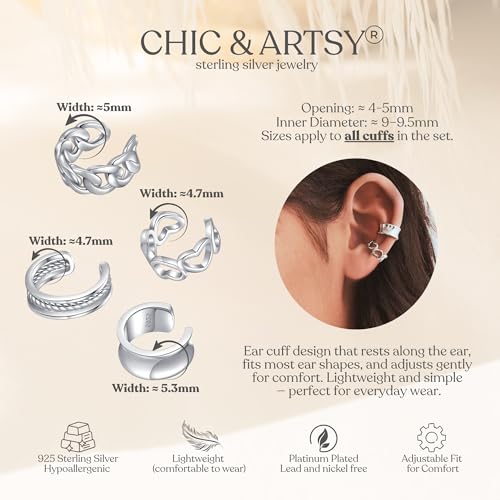 CHIC & ARTSY 925 Sterling Silver Ear Cuffs for Women, Non Piercing Clip On Cartilage Cuffs, Adjustable Fake Conch & Helix Earrings, Gold Plated & Oxidized Various Styles - color: ear cuff #15