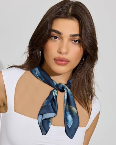 AWAYTR 27.5” Square Satin Head Scarf Hair Scarf for Women's Hair Silk Bandana for Women Silk Head Wrap for Sleeping - color: Feather(dark Green）