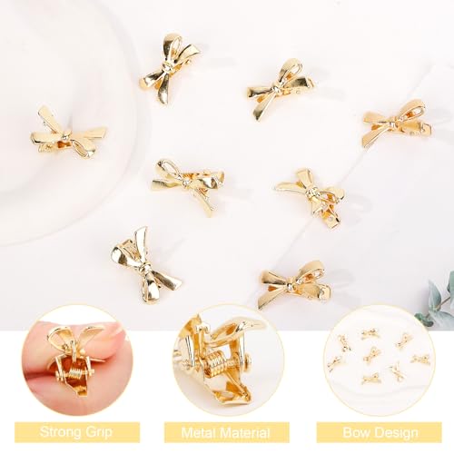 CURASA Metal Hair Bows For Women Girls 8Pcs Small Gold Hair Clips Bow Knot Alligator Hair Pins Fashion Decorative Braided Hair Accessories For Styling Elegant Mini Duckbill Hair Barrettes Party