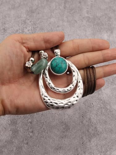 GelConnie Boho Necklaces for Women Cowgirl Necklace Stone Leather Cord Pendant Necklaces With Beads Long vintage Layered Choker Necklace - style: Leather Gold Pendant Necklace