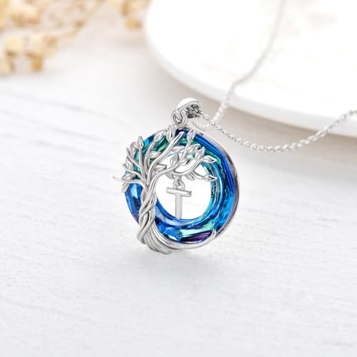TOUPOP Gifts for Women Tree of Life Initial Necklace 925 Sterling Silver Letter Pendant with Blue Crystal Birthday Jewelry Gifts for Women Her Mom Wife Daughter - color: Tree of Life T Initial