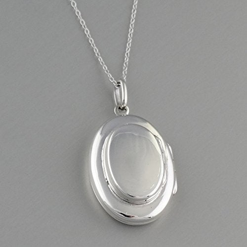 FashionJunkie4Life Sterling Silver Oval Locket Necklaces for Women, 18" Cable Chain - style: Double Layered