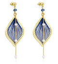 Earrings for Women Colorful Layered Leaf Earrings Bohemian Dangle Drop Tassel Silver Earrings Women Gifts - style: Pearl leaf earrings