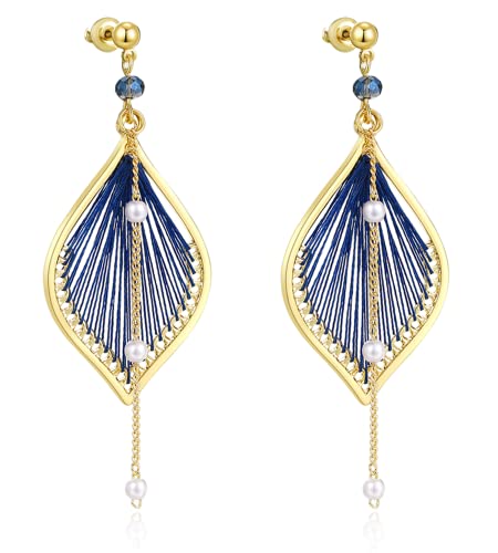 Earrings for Women Colorful Layered Leaf Earrings Bohemian Dangle Drop Tassel Silver Earrings Women Gifts - style: Pearl leaf earrings