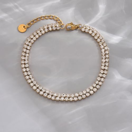 Anklet Bracelets for Women 18K Gold Plated Tennis Anklets Dainty Sapphire Paperclip Pearl Sequin Droplet Adjustable Large Anklet Bracelets Simple Beach Summer Waterproof Foot Jewelry - color: Layered Tennis-Gold