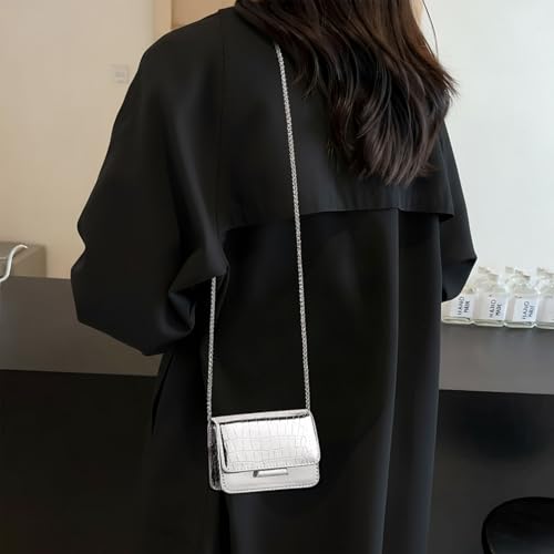 Sightor Silver Mini Crossbody Bag for Women, PU Leather Small Evening Purse, Dressy Clutch Handbag for Nightclub Parties - color: Silver