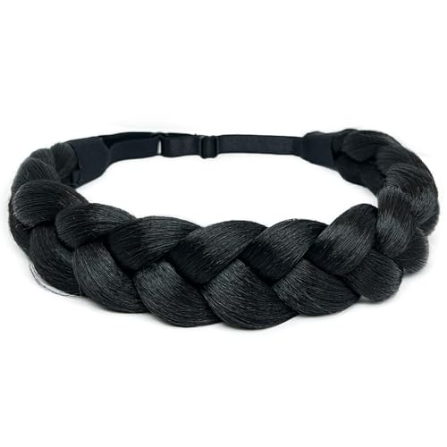 Black Braided Headbands Hair Piece for Women Synthetic Hair Head Bands Handmade Braid Hairband Hair Accessories Elastic Stretch Headwrap Braided Hair Band - color: 1B-Natural Black